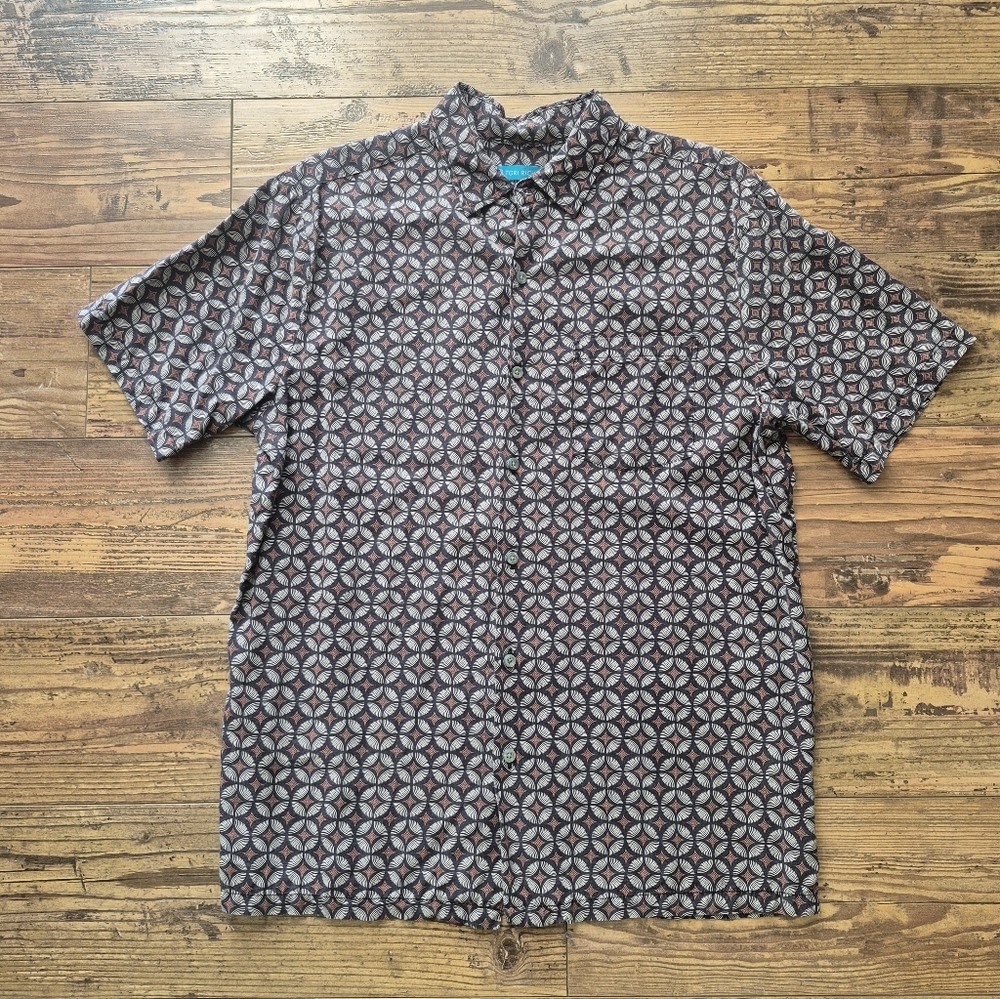 Tory Richard Geometric Hawaiian Button Up Tencel Mens Size Medium